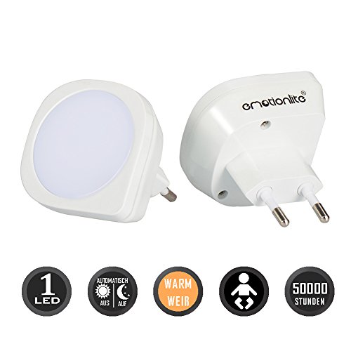 Emotionlite 2 Stück Plug in LED Nachtlicht mit Dämmerungssensor Kinder Nachtlicht Sehr gut für Kinderschlafzimmer Badezimmer Flur Treppenaufgang Korridor Schrank oder ein dunkles Zimmer Warmes weißes 2700 K Energiesparpaket - 2