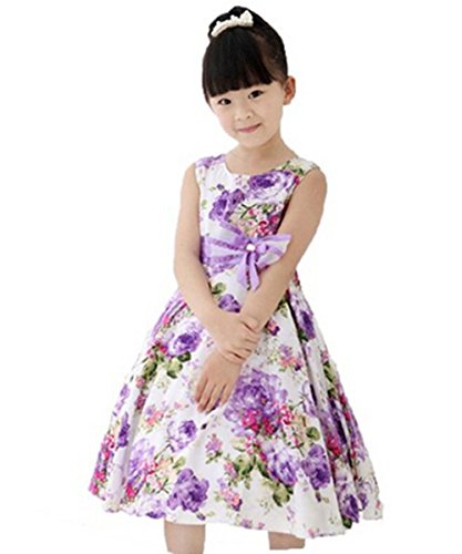Hotportgift Baby Girls Kids Princess Cute Purple Flower Cotton One-piece Dres...