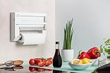 Leifheit Wandrollenhalter Parat ComfortLine für 3 Rollen, saubereSchnittkanten durch praktischen Schneidabroller, Küchenrollenhaltermit Folienschneider sorgt für griffbereite Folien-Enden - 5