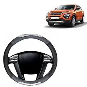 RD Universal Car Racing Steering Wheel Cover Compatible for Compatible for Tata Harrier (Grey, Black, Leatherite)