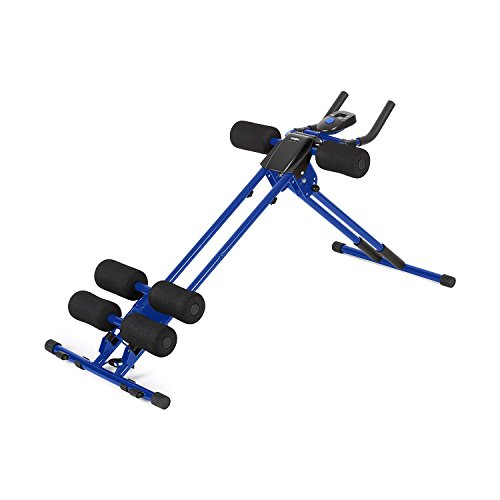 Klarfit AB Cruncher panca per addominali (sistema di rulli, 4 livelli, computer di allenamento integrato, diversi livelli di difficoltà, esercizi di fitness, allenamento completo) - blu/nero