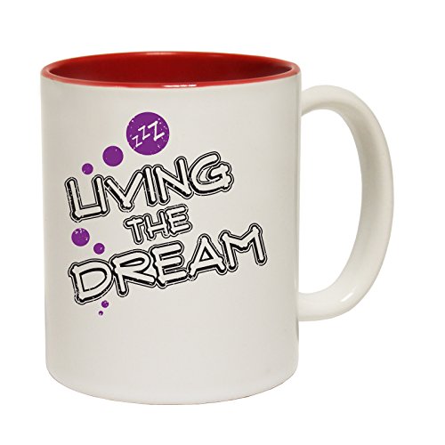 123t Mugs Living The Dream Ceramic Slogan Cup with Red Interior - Gift Boxed Novelty Funny