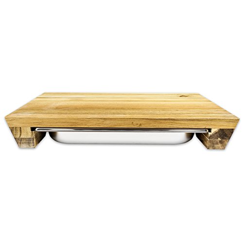 cleenbo Schneidbrett „STYLE acacia“ Profi Küchenbrett aus geölter Akazie mit verschiebbarer Gastronorm Edelstahl Auffangschale (GN) 1/2, Board Maße: 420 x 290 x 60 mm - 3