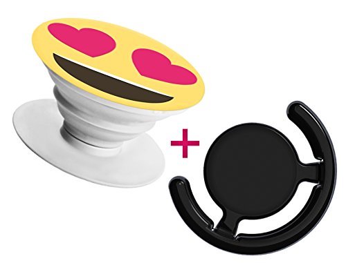 tricase SmartHolder - praktische Handy-Halterung Griff Ständer für Smartphones & Tablets & e-Reader | universeller Halter für mobile Geräte | 2 in 1 Set: mit GRATIS SmartClip (Heart Eye Smiley)
