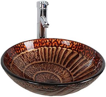 TY Round Contemporary Bathroom Tempered Glass Sink Set