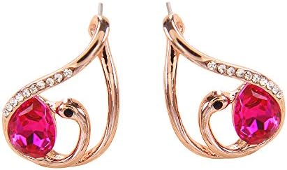 Rolicia Little Swan Gold Plate Red Czech Crystal 2.5*1.5 cm Earrings Drops Studs Swarovski Design Gift Box