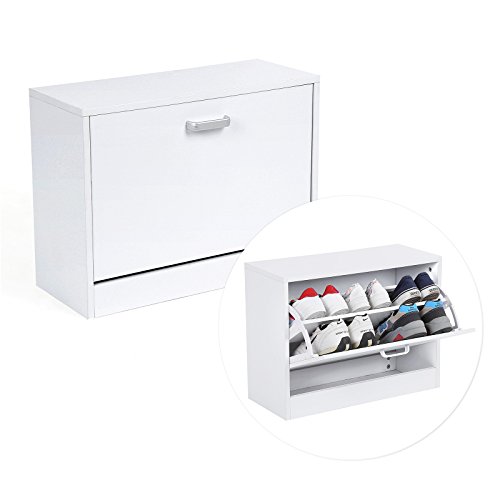 Songmics Holz Schuhschrank Schuhkipper Schuhkommode 1 Klappe Kapazität für 10 Paar Schuhe Flur Diele 60 x 45 x 24,5 cm weiß LBC601W - 6