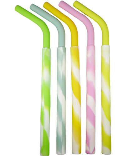 Belladecora® Trinkhalme wiederverwendbar - 5er Set - Strohhalme aus Silikon, wiederverwendbar - flexibel, zusammensteckbar, großer Durchmesser