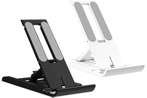 EIYVPRA Lot de 2 Support de Téléphone Portable, Support de téléphone Pliable, Noir et Blanc, Pliable pour Bureau Support de Voyage Portable Accessoires de Bureau compatibles, Supports de téléphone de Bureau