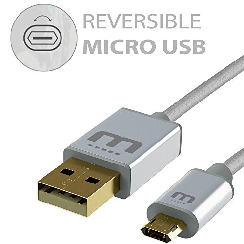 MicFlip WinnerGear Reversible Micro USB Cable Kabel Galaxy S4 S5 S6 Edge Plus Note Nexus LG HTC Nokia Xperia (20 cm, Silber)