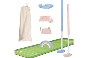 Asweets Mini Ensemble de Golf en Bois pour Enfants de 3 à 12 Ans, Mini Clubs de Golf Macaroon pour Tout-Petits, Putters pour Enfants, Idée Cadeau pour Garçon et Fille (avec Tapis)