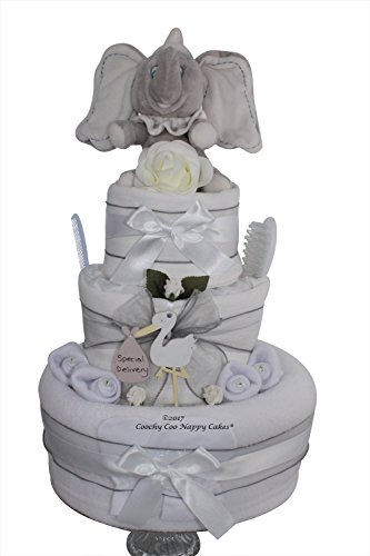 New Baby Unisex Elephant Nappy Cake Baby Shower Gift Hamper - FREE DELIVERY