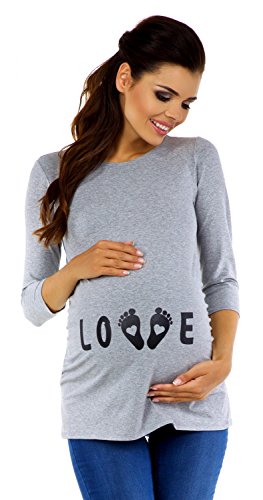 Zeta Ville Maternity - Women's Pregnancy funny Baby Feet print T-shirt Top 548c (Grey, UK 10/12)