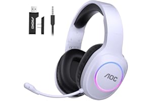 AOC Wireless Gaming Headset for PC, PS5, Bluetooth 5.4 & 2.4GHz Low Latency Gaming Headset with Mic, Noise Canceling, 7.1 Virtual Surround, 45H Long Battery Life, USB-C Fast Charging- Black Red