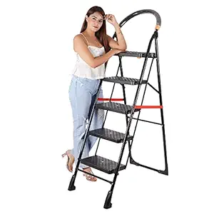 HOMACE Milano Ladders Stairs for Home Use House Cleaning Products | Ladder 5 Step- Folding Ladder for Home (5.5 feet) Black ladders