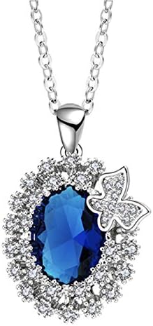 White Gold Plated Butterfly with Blue Swarovski Elements Crystal Pendant Necklace Fashion Jewellery