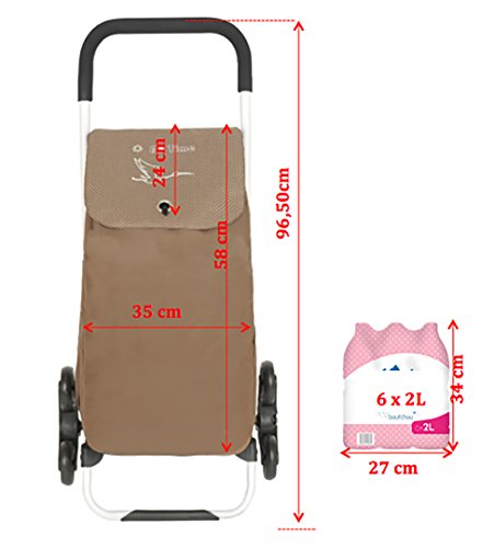 Einkaufswagen Treppensteiger Bo Time – Große Griff große Räder große Kapazität 52L – Chassis 100% Aluminium – Beutel Polyester 600D (braun) - 4