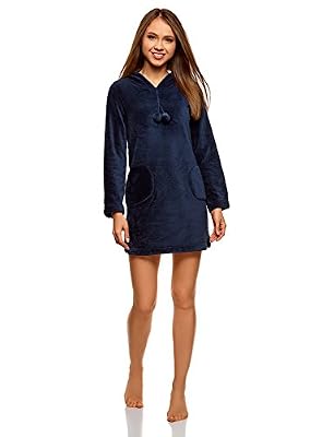 oodji Ultra Femme Robe d'Intérieur à Capuche, Bleu, FR 42 / L