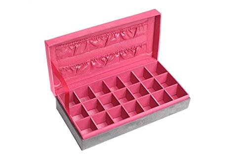 Aufbewahrung/Kiste für Ohrringe, Rosen-Design, Rosa und Grau, 21 Fächer - 3