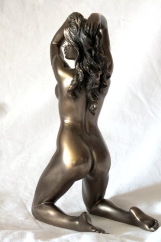 Weiblicher Akt Harmonie Frau kniet Arme am Kopf bronziert Figur Skulptur - 5