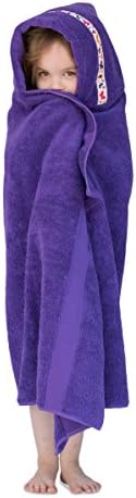 Hooded Owls large hooded towel for children, 1-8yrs, purple with Sunflowers trim