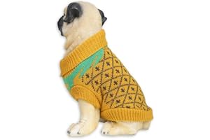 Lulala Turtleneck Dog Sweater - Winter Coat Apparel Classic Cable Knit Clothes with Leash Hole for Cold Weather, Ideal Gift for Pet (Yellow, 8 Inch)