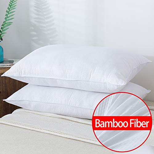 HOMEFOUCS Standard Size Bamboo Fiber Pillows Pair, Medium and Soft Firmness, Hotel Pillow(48X74cm) 2 Pack