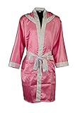 NEW MENS HOODED SATIN BOXING CONTEST ROBE MUAY THAI BOXING KICK BOXING 4 COLOURS (Pink, Medium)