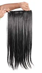 Honbon Hair Extensions Long Hair Wigs 5 Clip on Hair Streak Straight Black Synthetic Hair Heat-Resisting Increase Hair Length and volume Hair Accessories for women & Girls (24-26 Inch) (Pack of 1)