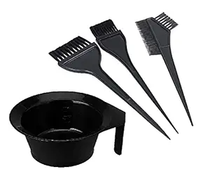 Plastic 4PC Hair Color Comb, Dye Brush and Hair Color Mixing Bowl Hair Colouring Kit (Black) - Hair dye Bowl and 3 Brush