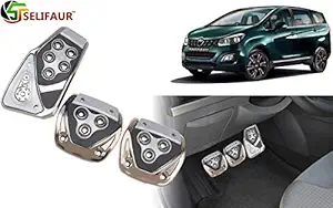 Selifaur - 3 Pcs Silver Non-Slip Manual Car Pedals kit Pad Covers Set for Mahindra Marazzo 2019