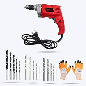 Hillgrove HGCM249M1 550W Drill Machine with HSS+Wood+ Masonry Drill Bit Set for Making Holes in Metal/Wood/Concrete with Reverse Rotation and Variable Speed Pistol Grip Drill (10 mm Chuck Size)