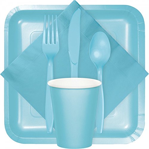 24 Teile Premium Plastik Besteck Pastell Blau - 2