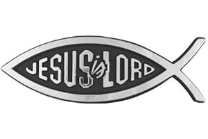 TRAVELLING WITNESS Car auto emblem plaque silver adhesive Christian Jesus is Lord fish gift