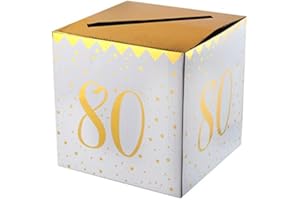 Santex Mariage Tirelire des âges métallisée 80 Ans, Coffre-fort en métal, Piggy Bank, Blanc et Or, Adultes, Fêtes d'anniversaire pour adultes, Fêteuses