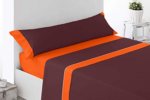 Confort Home M.T JUEGO SÁBANAS DE VERANO LISAS (3 PIEZAS) (150_x_200_cm, Naranja/Chocolate)