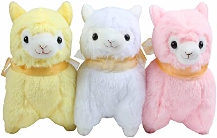 KOSBON 7.3" 1 Set Of 3 PCS Cute Soft Stuffed Plush Alpaca Cushion Toy Doll,Best Birthday Gifts For The Children Kids Over 3 Years-3 PCS(White,Yellow,Pink)