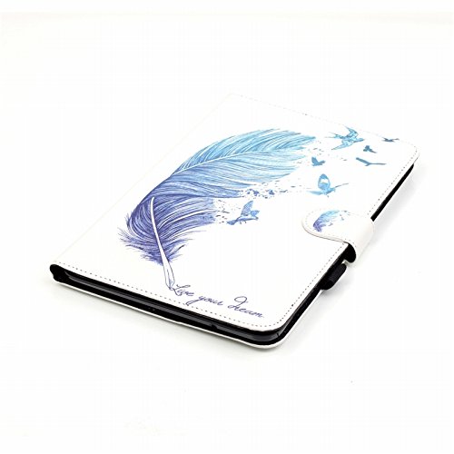 Samsung Galaxy Tab E T560N/T561N 24,3 cm (9,6 Zoll) Hülle, Yokata Hülle Schutzhülle, Ultra Dünn Slim Book Etui Tasche PU Leder mit Karten-Slot Brieftasche Eingebautem Magenet Comic Muster Schlaf Funktion und Standfunktion Displayschutz Cover Tasche Smart Case Ledertasche Handyhülle – Feder - 5