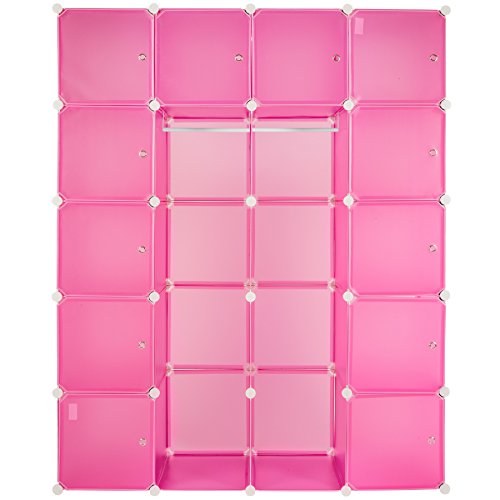 TecTake XXL Steckregal Kleiderschrank Schrank Regal Kunststoff mit Kleiderstange 147x47x183cm pink - 3