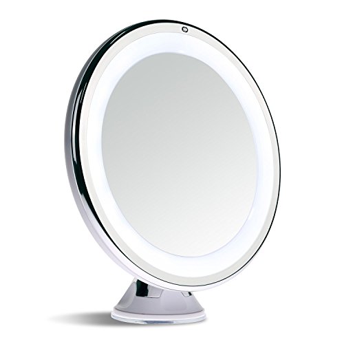 Sanheshun 10X Magnifying Lighted Travel Makeup Mirror,Touch Activated, Locking Suction Mount, Battery Operated, Round