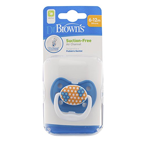 Dr Brown's Prevent Soother  (Stage 2, 612 Months, Blue/Orange Pattern, Boy)