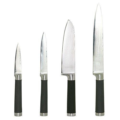 4er Set culinario Damastmesser - Damaszener Schneidemesser, Soft-Touch-Griff, 4 verschiedene Messer