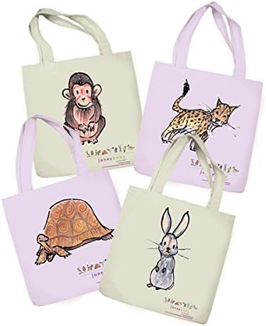 Janey Baby Organic Cotton Canvas Tote Bags (4 Pack), Assorted, 12.75" x 15.5", Green/Purple