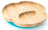 Baby Toddler Suction Plate, Suction Stay Put Feeding Plate, Natural Bamboo (Blue)