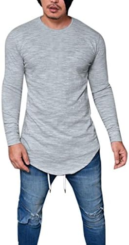 Dragon868 Men's Slim Fit Muscle T-Shirt, O-Neck Long Sleeve Casual Tee Tops (Grey, S)