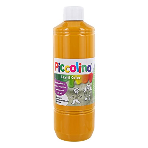 Textilfarbe Senf-Gelb, 500ml Flasche - PICCOLINO Textil Color - Stoffmalfarbe auf Wasserbasis, hochwertig, gebrauchsfertig, ergiebig