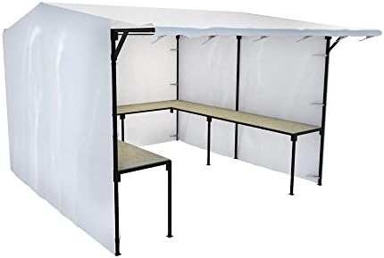 Walk In Market Stall with Counters with Front Overhang All Colours and Sizes Outdoor Trade Stand Kiosk Mobile Professional Heavy Duty Steel Frame Full Kit