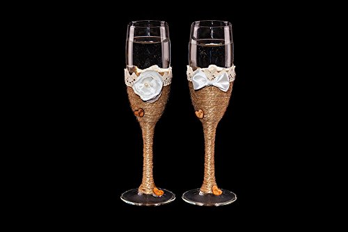 Boda tostado copas de champán flautas Vintage rústico País Art Deco