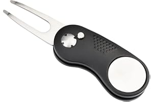 GROIFY Golf Divot Repair Tool and Magnetic Ball Marker with Pop-up Button,Foldable Metal,Lightweight,Portable,Best Choice for Men Women Kids Golfer