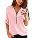 Produktbild Damen Elegante Frühling Solide Reißverschluss Oberteile Slim Hemd Bluse Casual Tops DOLDOA T-Shirt Mode Blusen Pullover Sweatshirt Geburtstags Geschenk für Frauen Mädchen Freundin (EU:38, Rosa - 1)